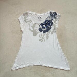 Aeropostale White and Navy Floral Sequined Top